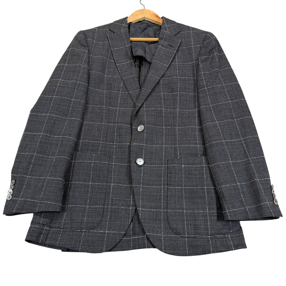 Hugo Boss Mens 36R Slim Fit Grey Windowpane Stretch Sport Coat Blazer Casual EUC